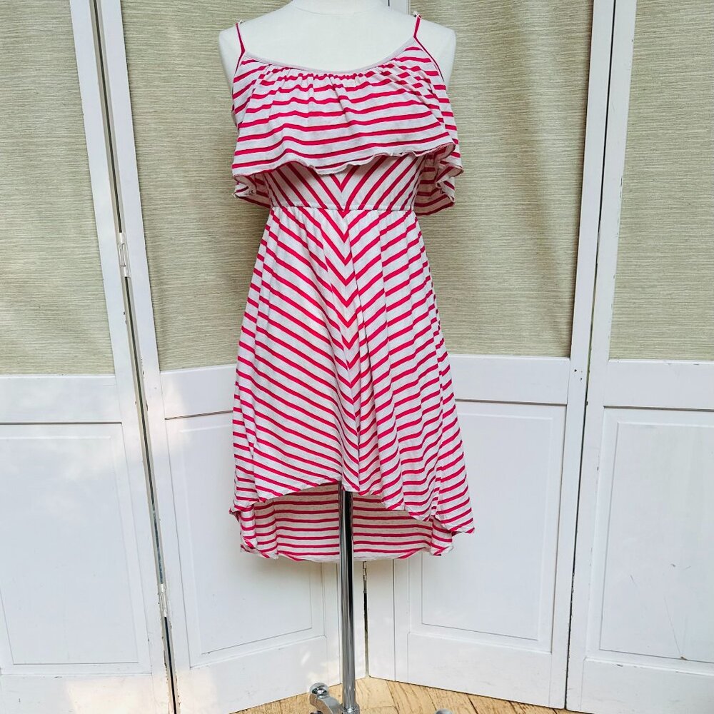 Delia's Pink Stripe High Low Sundress S Ruffle Hi Lo Y2K Summer Midi Dress